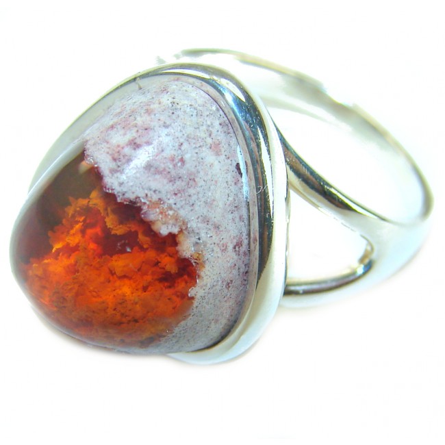 Inner Fire best quality 10.4 carat Mexican Opal .925 Sterling Silver handmade ring 7