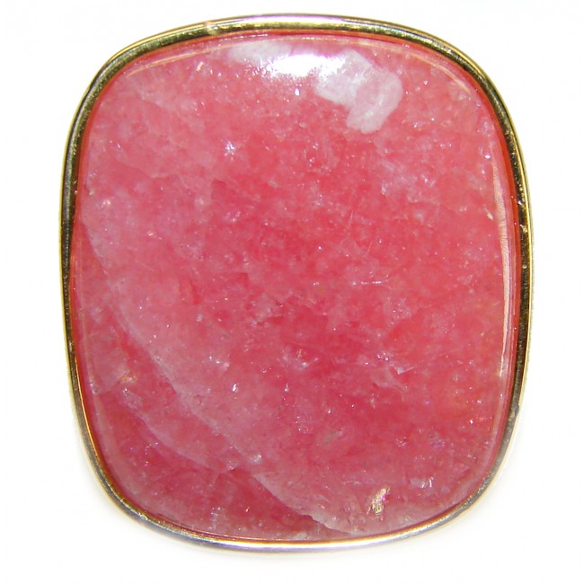 Strawberry Fields - 28.8 CARAT Argentinian Rhodochrosite 18K Gold over .925 Sterling Silver handmade ring size 6 1/2