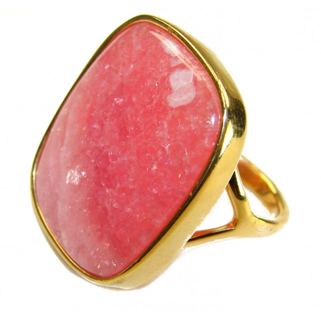 Strawberry Fields - 28.8 CARAT Argentinian Rhodochrosite 18K Gold over .925 Sterling Silver handmade ring size 6 1/2