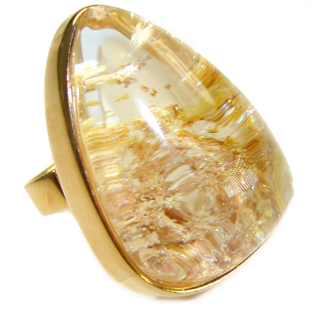 Sahara - The best quality genuine 31.5 carat Phantom Quartz 18K Gold over .925 Sterling Silver handmade Statement Ring s. 8 adjustable - photo 3