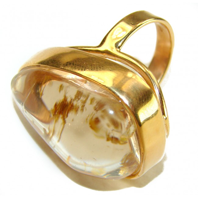 Sahara - The best quality genuine 31.5 carat Phantom Quartz 18K Gold over .925 Sterling Silver handmade Statement Ring s. 8 adjustable - photo 1