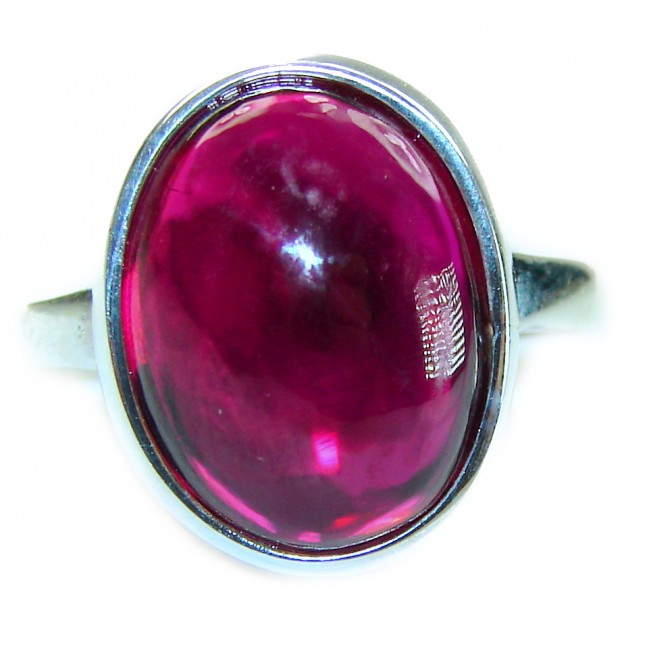 Passion 11.5 carat Ruby .925 Sterling Silver handcrafted Ring size 7 1/2 - Ruby ring in sterling silver, top view close-up.
