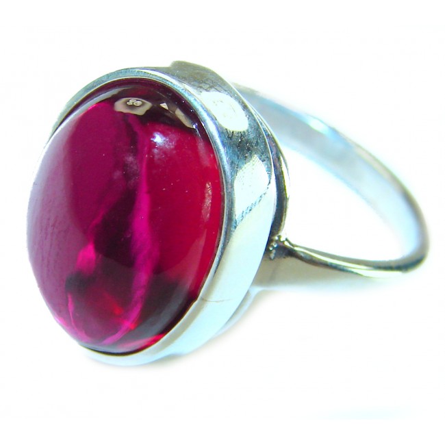 Passion 11.5 carat Ruby .925 Sterling Silver handcrafted Ring size 7 1/2 - Close-up of a 11.5 carat ruby ring in .925 sterling silver setting.