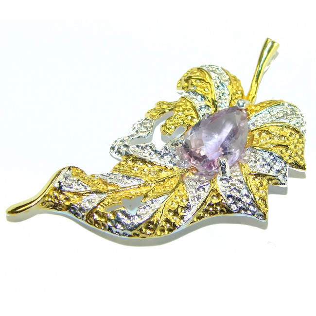 Precous Leaf Genuine Amethst 18K Gold over .925 Sterling Silver handcrafted Statement pendant