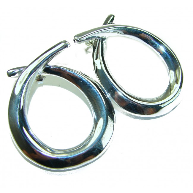 Large 1 5/8 inches long highly polished .925 Sterling Silver Italy made Earrings