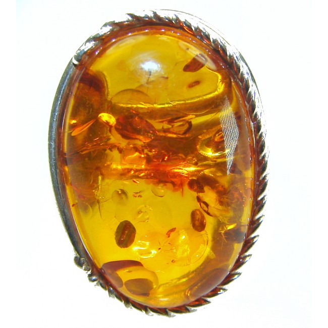 Natural Baltic Amber .925 Sterling Silver handcrafted ring; s. 8 adjustable - Close-up of Natural Baltic Amber and .925 Sterling Silver ring