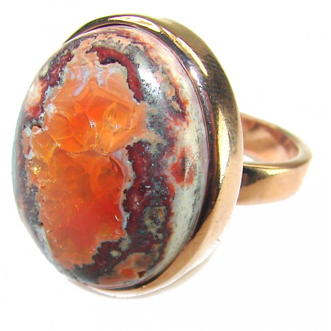 Lava best quality 19.4 carat Mexican Opal 18K Rose Gold over .925 Sterling Silver handmade ring 7 adjustable
