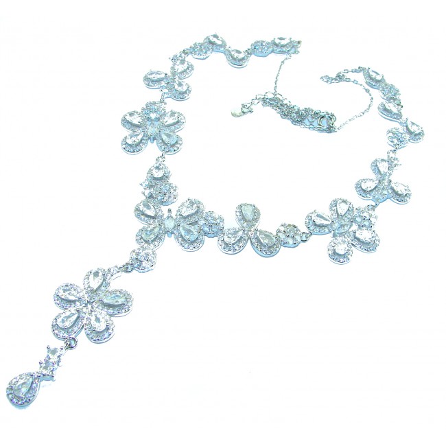 Dazzling Beauty - Floral design- 42.5 carat White Topaz .925 Sterling Silver handcrafted necklace