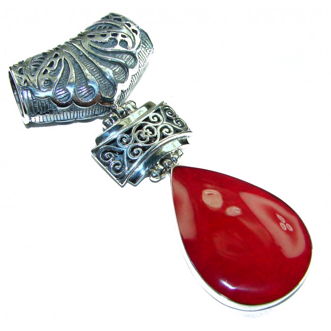 Bright Energy Authentic Coral .925 Sterling Silver Bali handmade pendant