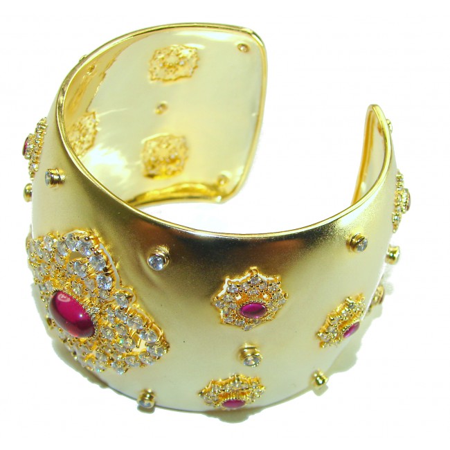 Spectacular authentic 8.4 carat White Topaz 14K Gold over .925 Sterling Silver handmade cuff Bracelet