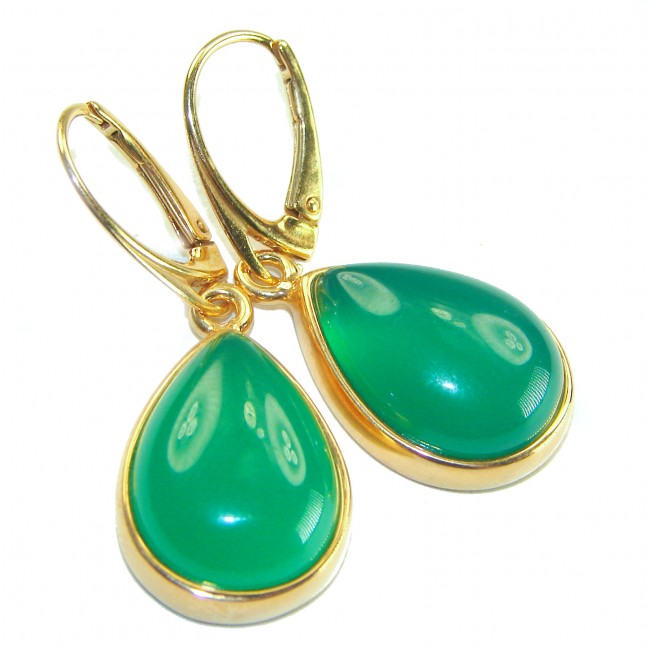 Unique genuine Jade 18K Gold over over .925 Sterling Silver handcrafted earrings