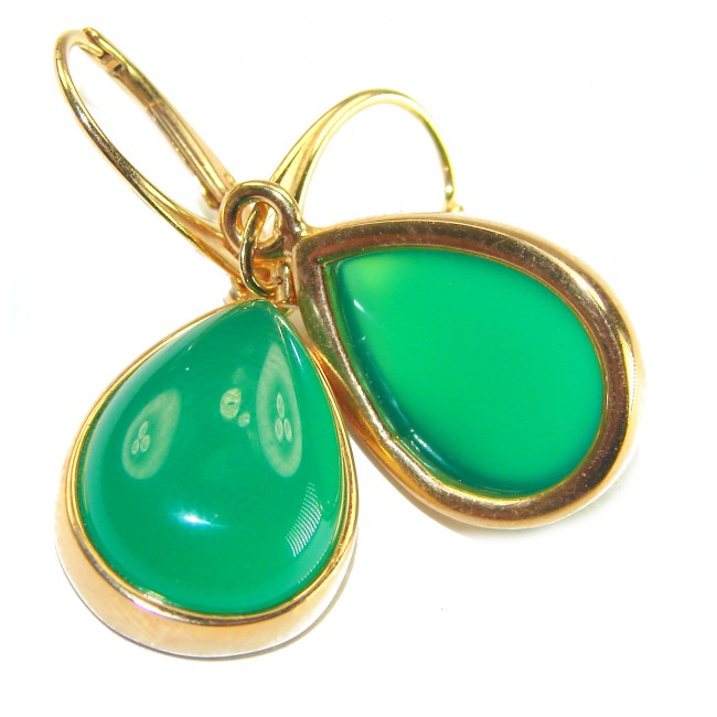 Unique genuine Jade 18K Gold over over .925 Sterling Silver handcrafted earrings