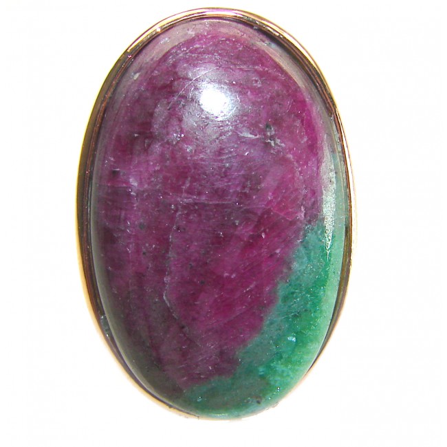 Authentic Ruby in Zoisite 18k Rose Gold over .925 Sterling Silver handmade Cocktail Ring s. 8 adjustable - Stone close-up of Ruby in Zoisite with 18k rose gold over sterling silver.