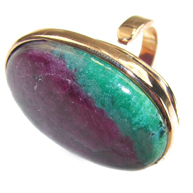 Authentic Ruby in Zoisite 18k Rose Gold over .925 Sterling Silver handmade Cocktail Ring s. 8 adjustable - Ruby in Zoisite ring close-up, 18k rose gold over sterling silver.