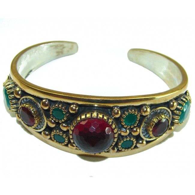 Victorian Style 22.5 carat Ruby Emerald & White Topaz .925 Sterling Silver Bracelet / Cuff