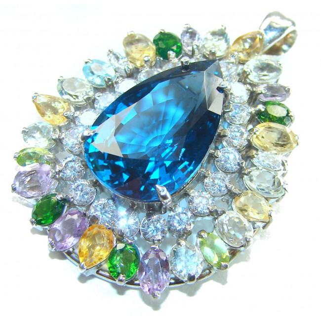 Pacifica - 44.5 carat London Blue Topaz .925 Sterling Silver handmade Pendant - Brooch