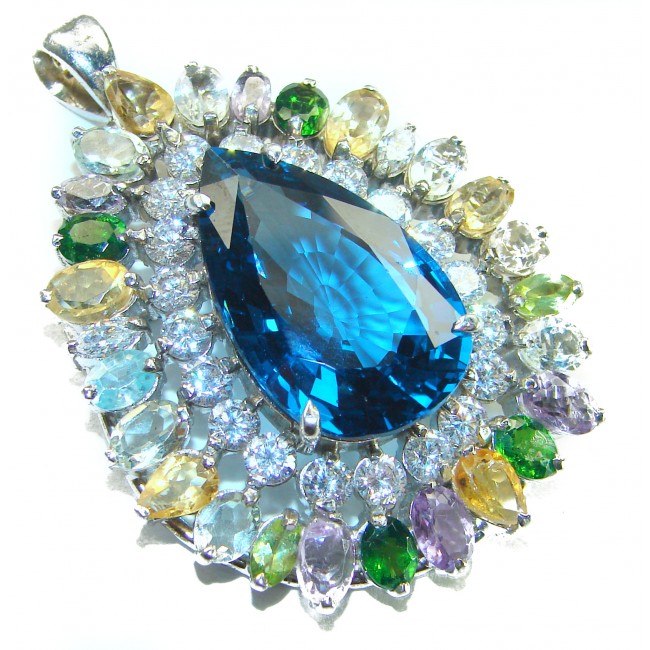 Pacifica - 44.5 carat London Blue Topaz .925 Sterling Silver handmade Pendant - Brooch
