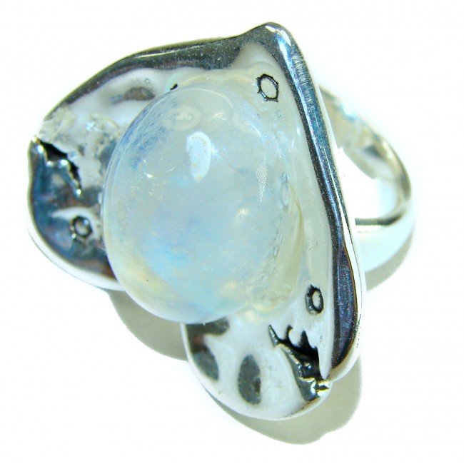 Large Rainbow Heart - Genuine 17.5 CARAT Moonstone .925 Sterling Silver Large Statement Ring size 8