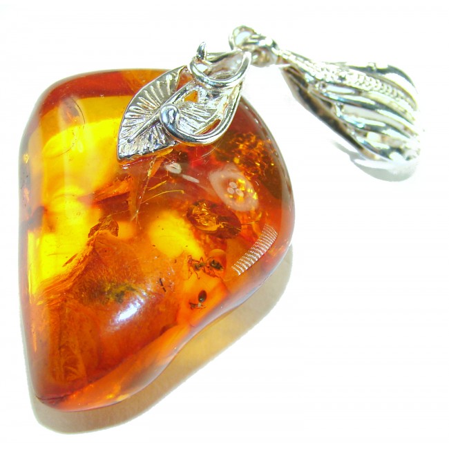 Fabulous Baltic Amber .925 Sterling Silver handmade Pendant - Close-up of Baltic Amber and Sterling Silver handmade pendant.