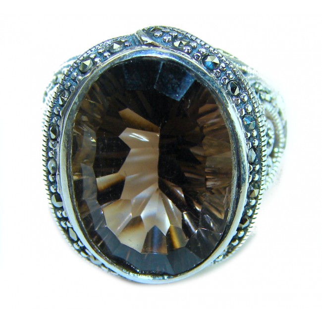 24.8 carat Authentic Smoky Topaz .925 Sterling Silver handcrafted Large ring size 7 - photo 2