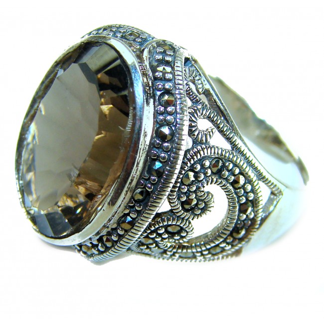 24.8 carat Authentic Smoky Topaz .925 Sterling Silver handcrafted Large ring size 7 - photo 1