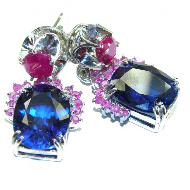Deep Ocean 24.5 carat London Blue Topaz Ruby .925 Sterling Silver handmade earrings - photo 5