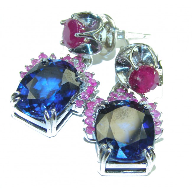 Deep Ocean 24.5 carat London Blue Topaz Ruby .925 Sterling Silver handmade earrings - photo 4
