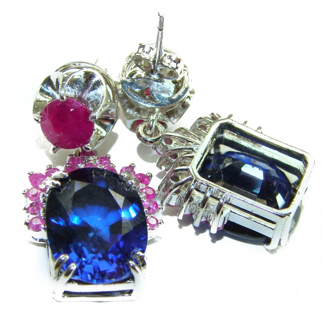 Deep Ocean 24.5 carat London Blue Topaz Ruby .925 Sterling Silver handmade earrings - photo 3