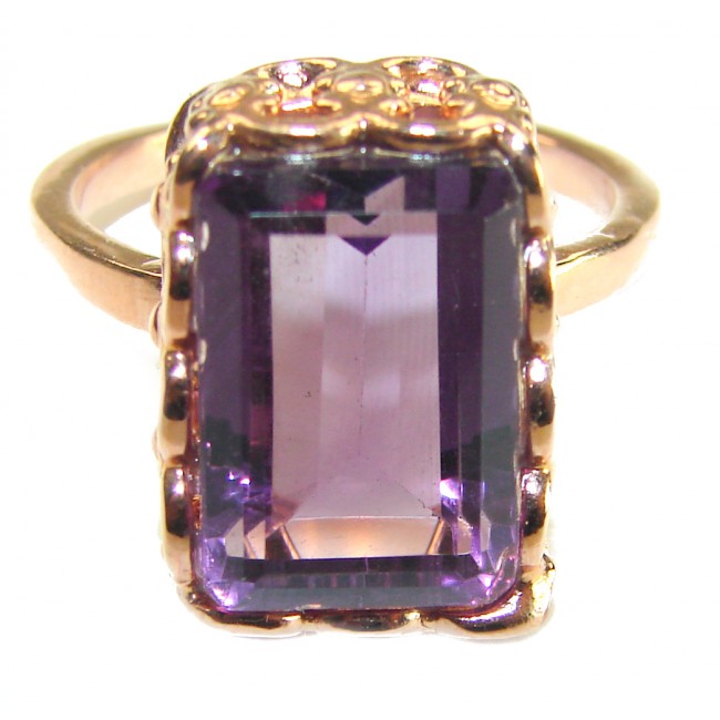 12.2 carat Amethyst 14K Rose Gold over .925 Sterling Silver Handcrafted Ring size 9 1/2 - Close-up of 12.2ct amethyst ring in 14K rose gold over sterling silver