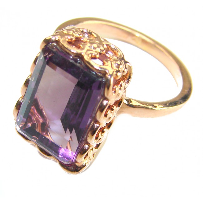 12.2 carat Amethyst 14K Rose Gold over .925 Sterling Silver Handcrafted Ring size 9 1/2 - Close-up of amethyst ring in 14K rose gold over sterling silver.