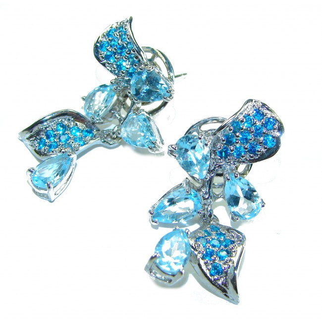Blue Flowers 14.5 carat Swiss Blue Topaz .925 Sterling Silver Handcrafted Earrings - photo 3