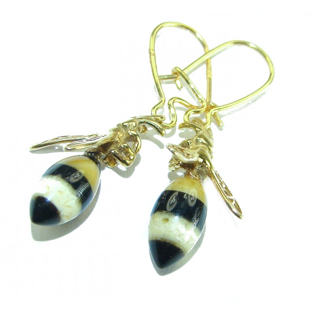 Very Special product - Wonderful Bees Baltic Amber 18K Gold over .925 Sterling Silver entirely handcrafted earrings