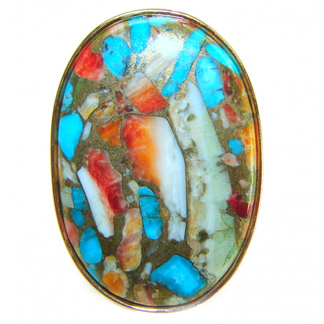 Rare 26.5 carat Oyster Turquoise 18K Gold over .925 Sterling Silver handcrafted Large ring; s. 8 adjustable