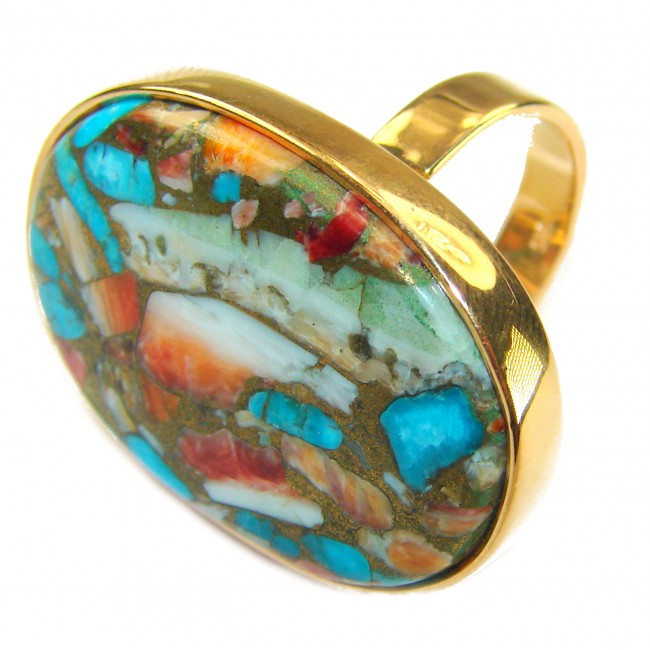 Rare 26.5 carat Oyster Turquoise 18K Gold over .925 Sterling Silver handcrafted Large ring; s. 8 adjustable