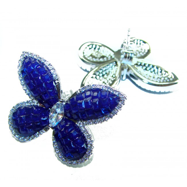 Magnificent Jewel Sapphire Butterflies .925 Sterling Silver handcrafted incredible earrings - photo 2