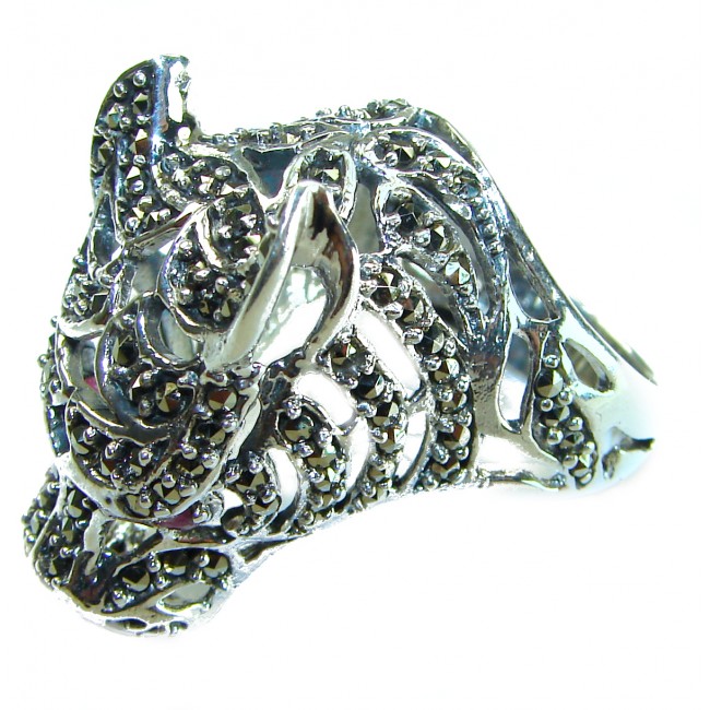 Cheetah authentic Ruby .925 Sterling Silver handmade Statement Ring s. 8 3/4 - Cheetah Ruby Sterling Silver ring, side view with intricate detailing