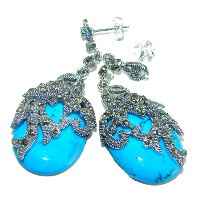 LARGE - Spectacular Peacocks Blue Turquoise .925 Sterling Silver handcrafted Earrings