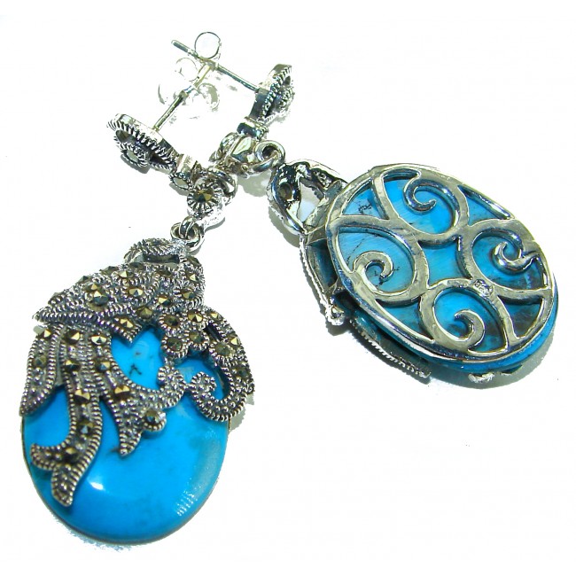 LARGE - Spectacular Peacocks Blue Turquoise .925 Sterling Silver handcrafted Earrings