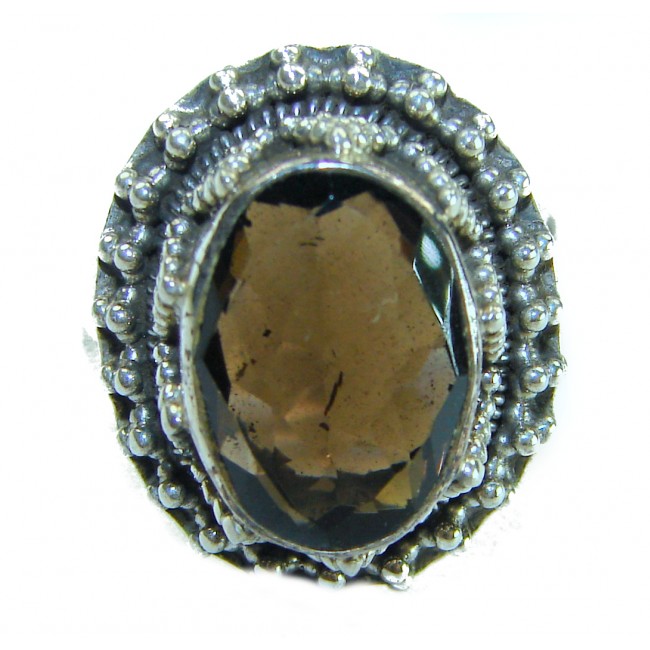 Rare - 5.5 carat Champagne Smoky Topaz .925 Sterling Silver Ring size 8 - photo 2