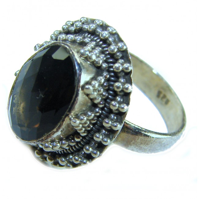 Rare - 5.5 carat Champagne Smoky Topaz .925 Sterling Silver Ring size 8 - photo 1