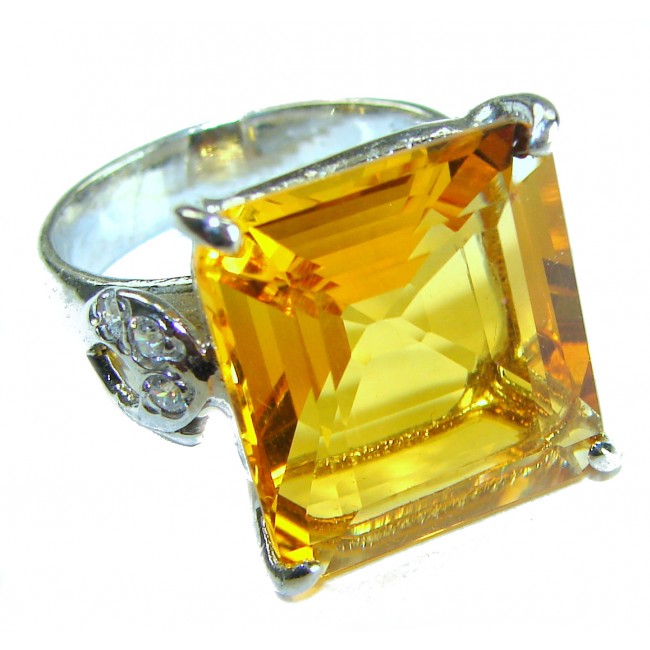 Oversized Golden Rays of Sunlight cushion cut 22.5 carat Golden Topaz .925 Sterling Silver Large Ring size 8 1/2