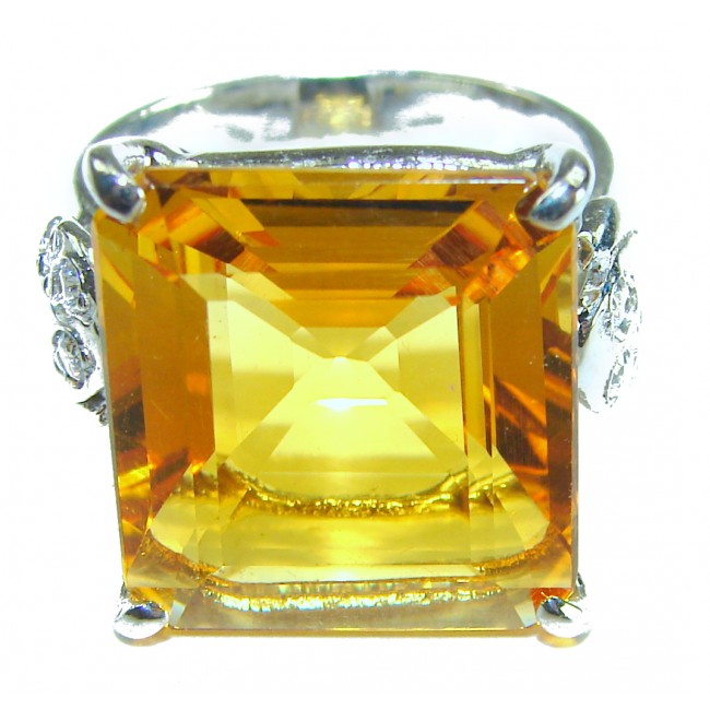 Oversized Golden Rays of Sunlight cushion cut 22.5 carat Golden Topaz .925 Sterling Silver Large Ring size 8 1/2