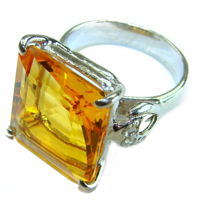 Oversized Golden Rays of Sunlight cushion cut 22.5 carat Golden Topaz .925 Sterling Silver Large Ring size 8 1/2