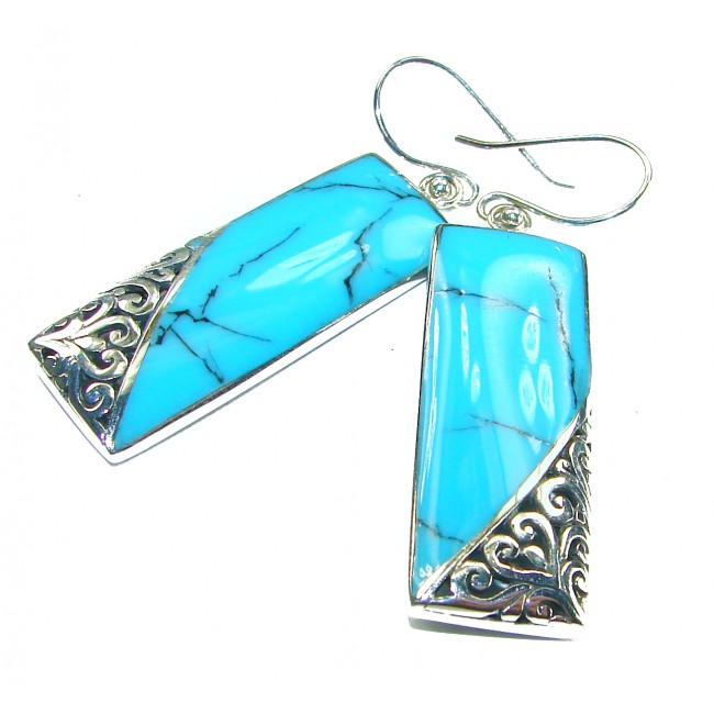 Spectacular Blue inlay Turquoise .925 Sterling Silver handcrafted Earrings
