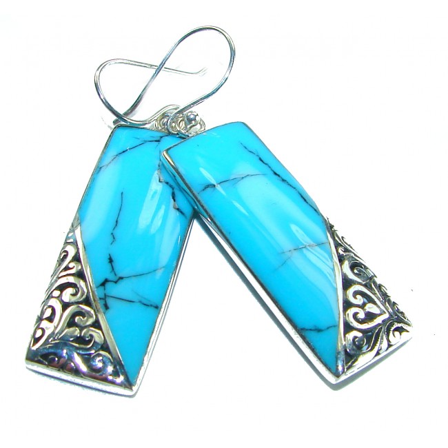 Spectacular Blue inlay Turquoise .925 Sterling Silver handcrafted Earrings