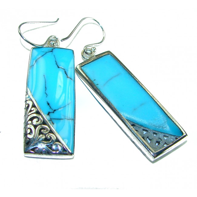 Spectacular Blue inlay Turquoise .925 Sterling Silver handcrafted Earrings