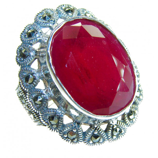 Bellezza Genuine 29.5 CARAT Ruby .925 Sterling Silver Large Statement Ring size 7