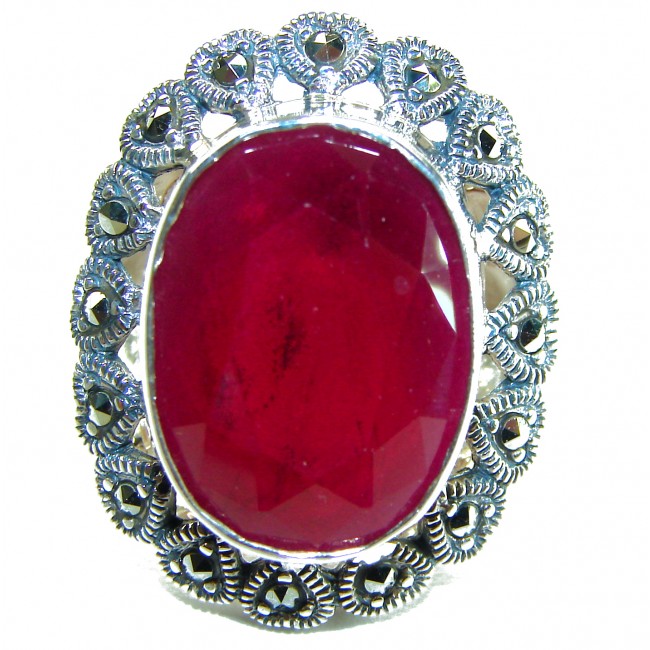 Bellezza Genuine 29.5 CARAT Ruby .925 Sterling Silver Large Statement Ring size 7