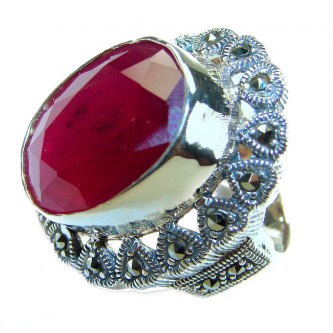 Bellezza Genuine 29.5 CARAT Ruby .925 Sterling Silver Large Statement Ring size 7