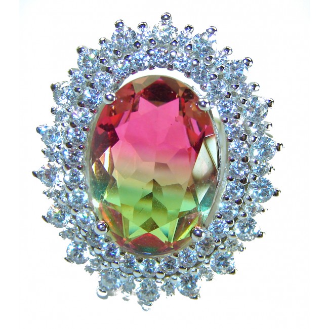 Magnificent 11.2 carat oval cut Pink Tourmaline .925 Silver handcrafted Cocktail Ring s. 7 3/4
